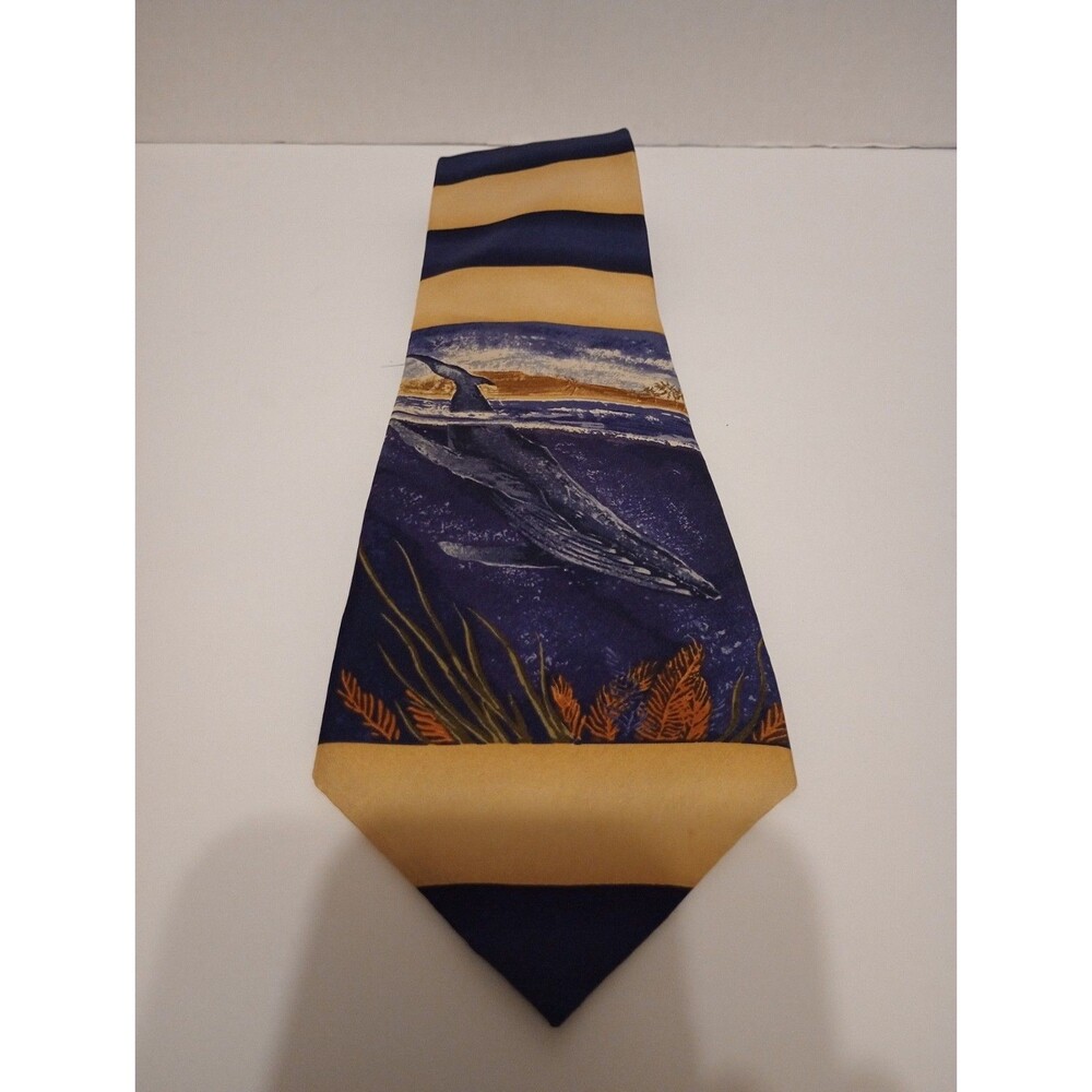 ENDANGERED SPECIES MENS TIE GOLD AND NAVY BLUE WITH WHALE 4 X 61